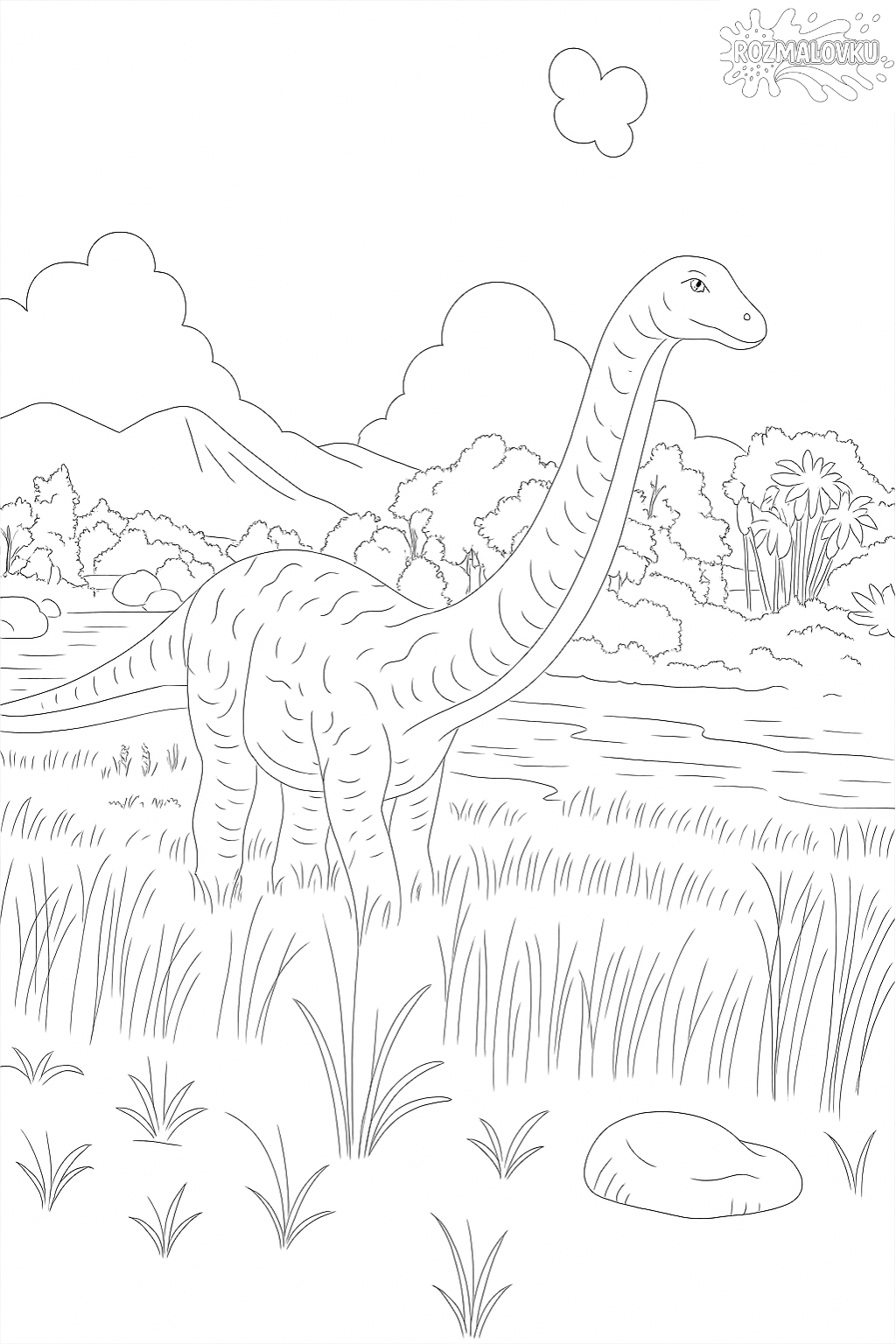 Скачати безкоштовну розмальовку динозавра Апатозавр в форматі А4 для друку Розмальовка динозавра Апатозавр — скачати та роздрукувати в форматі А4