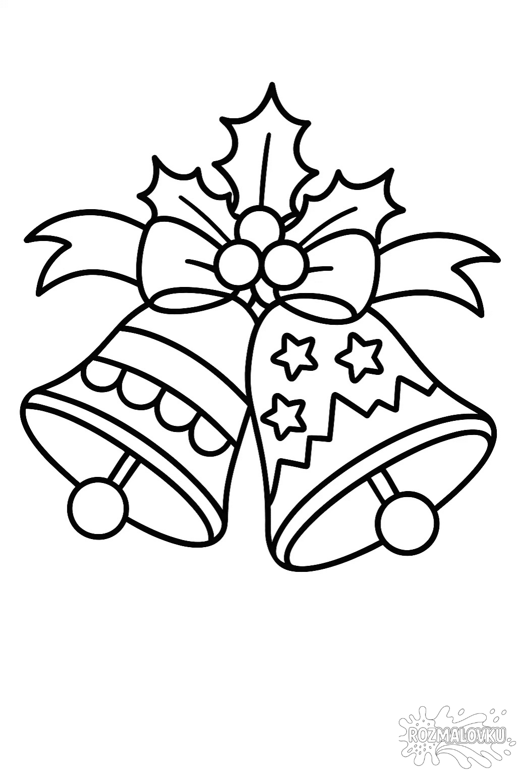 Розмальовка різдвяні дзвіночки з бантом скачати та роздрукувати в форматі А4