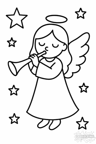 Розмальовка різдвяний янгол скачати та роздрукувати в форматі А4