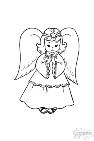 Розмальовка різдвяна з янголом, що молиться — скачати та роздрукувати в форматі А4