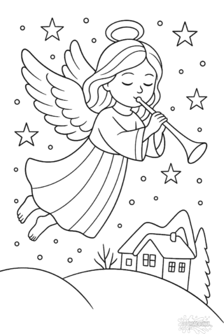 Розмальовка різдвяна з янголом скачати та роздрукувати в форматі А4