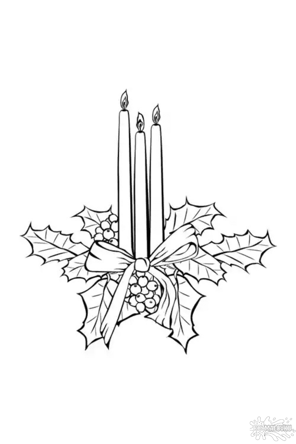 Розмальовка різдвяні свічки з гостролистом скачати та роздрукувати в форматі А4