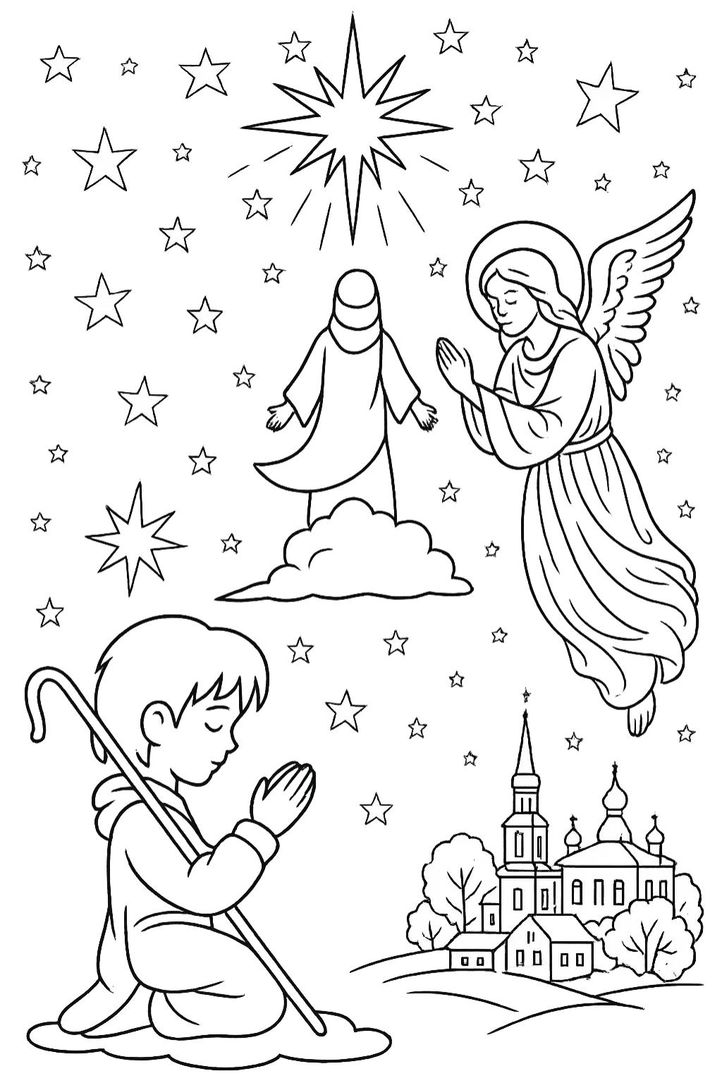 Розмальовка світло різдвяної зірки скачати та роздрукувати в форматі А4