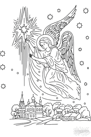 Розмальовка світло зірки та янгол роздрукувати