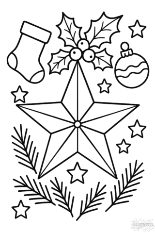 Розмальовка різдвяна зірка скачати та роздрукувати в форматі А4