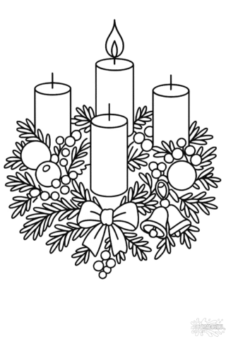 Розмальовка різдвяний вінок зі свічками скачати та роздрукувати в форматі А4