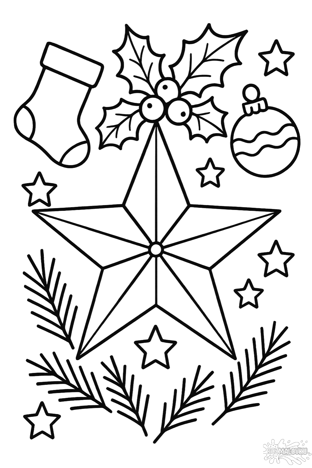 Скачати безкоштовну Розмальовка різдвяна зірка в форматі А4 для друку Розмальовка різдвяна зірка скачати та роздрукувати в форматі А4
