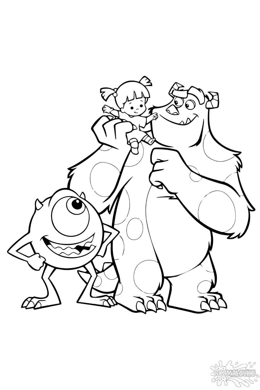 Розмальовка «Корпорація монстрів: Саллі, Майк і Бу» скачати та роздрукувати у форматі А4
