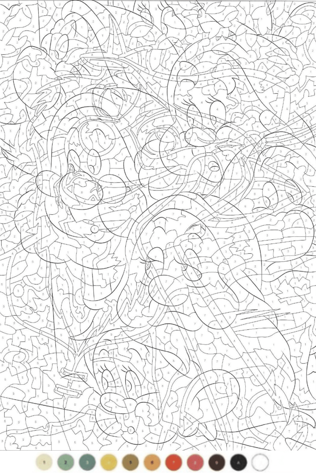 Розмальовка «7 гномів за номерами» скачати та роздрукувати в форматі А4