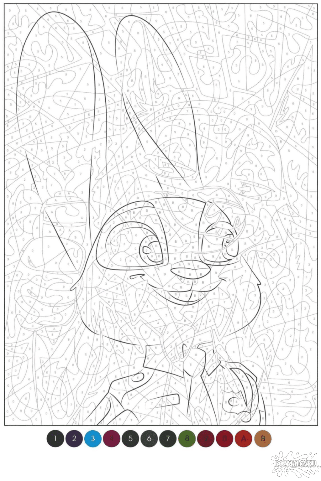 Розмальовка «Джуді Гопс за номерами» скачати та роздрукувати в форматі А4