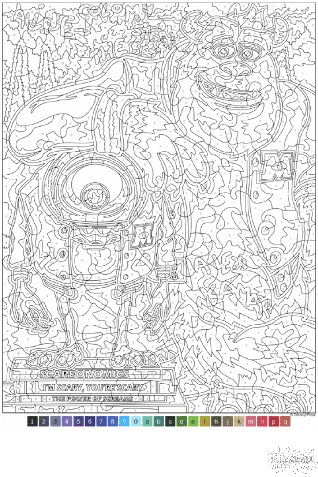 Розмальовка «Майк і Саллі за номерами» скачати та роздрукувати в форматі А4
