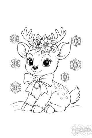 Зимова розмальовка з милим оленятком скачати та роздрукувати в форматі А4