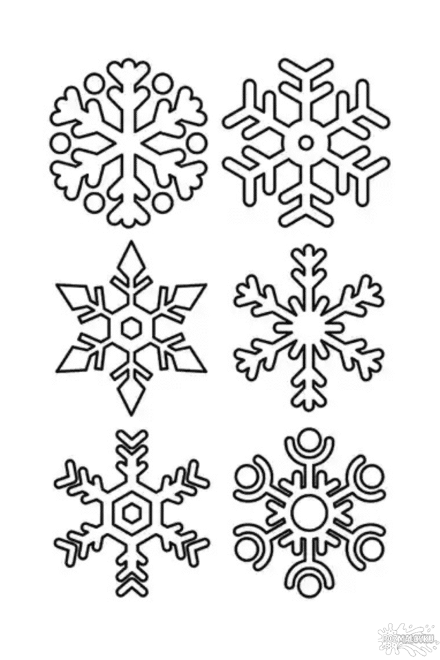 Зимова розмальовка зі сніжинками скачати та роздрукувати в форматі А4