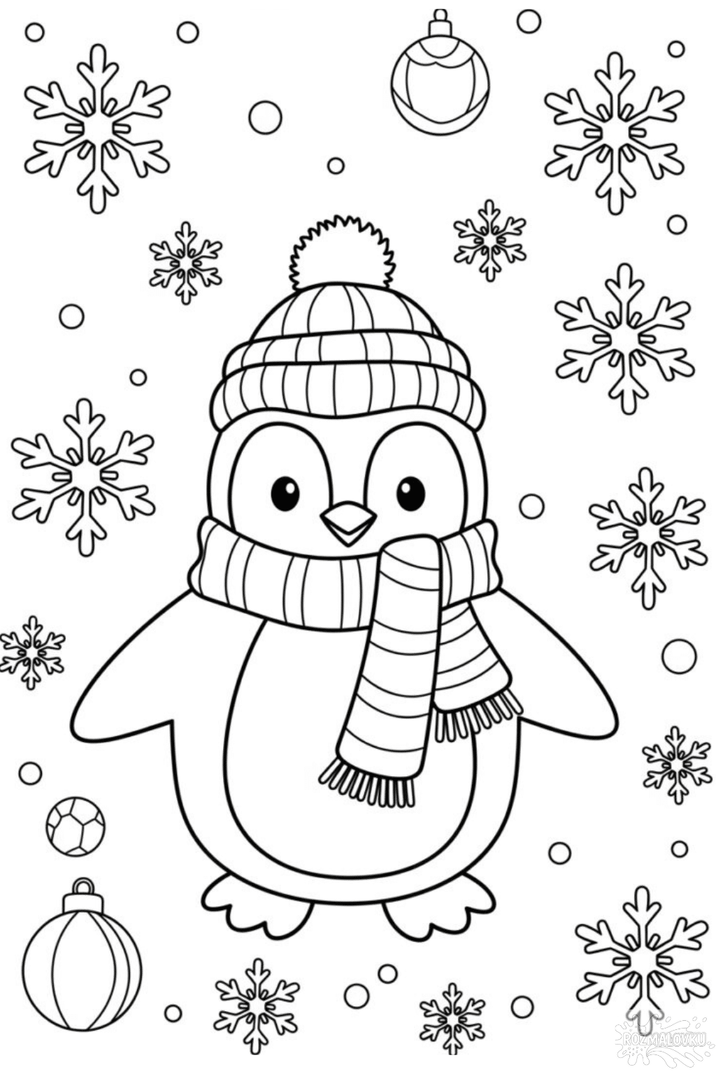 Скачати безкоштовну розмальовку зимовий пінгвін у шапці та шарфику в форматі А4 для друку Розмальовка зимовий пінгвін у шапці та шарфику скачати та роздрукувати в форматі А4