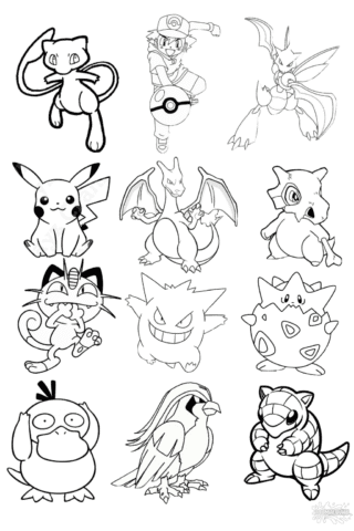 Розмальовка персонажі з мультфільму Pokémon скачати та роздрукувати в форматі А4