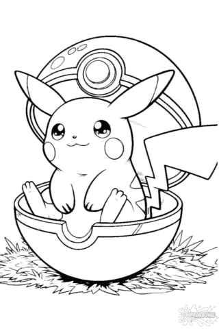Розмальовка Пікачу в покеболі скачати та роздрукувати в форматі А4