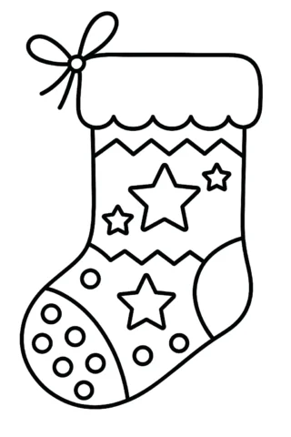 Розмальовка різдвяна шкарпетка з зірочками скачати та роздрукувати в форматі А4