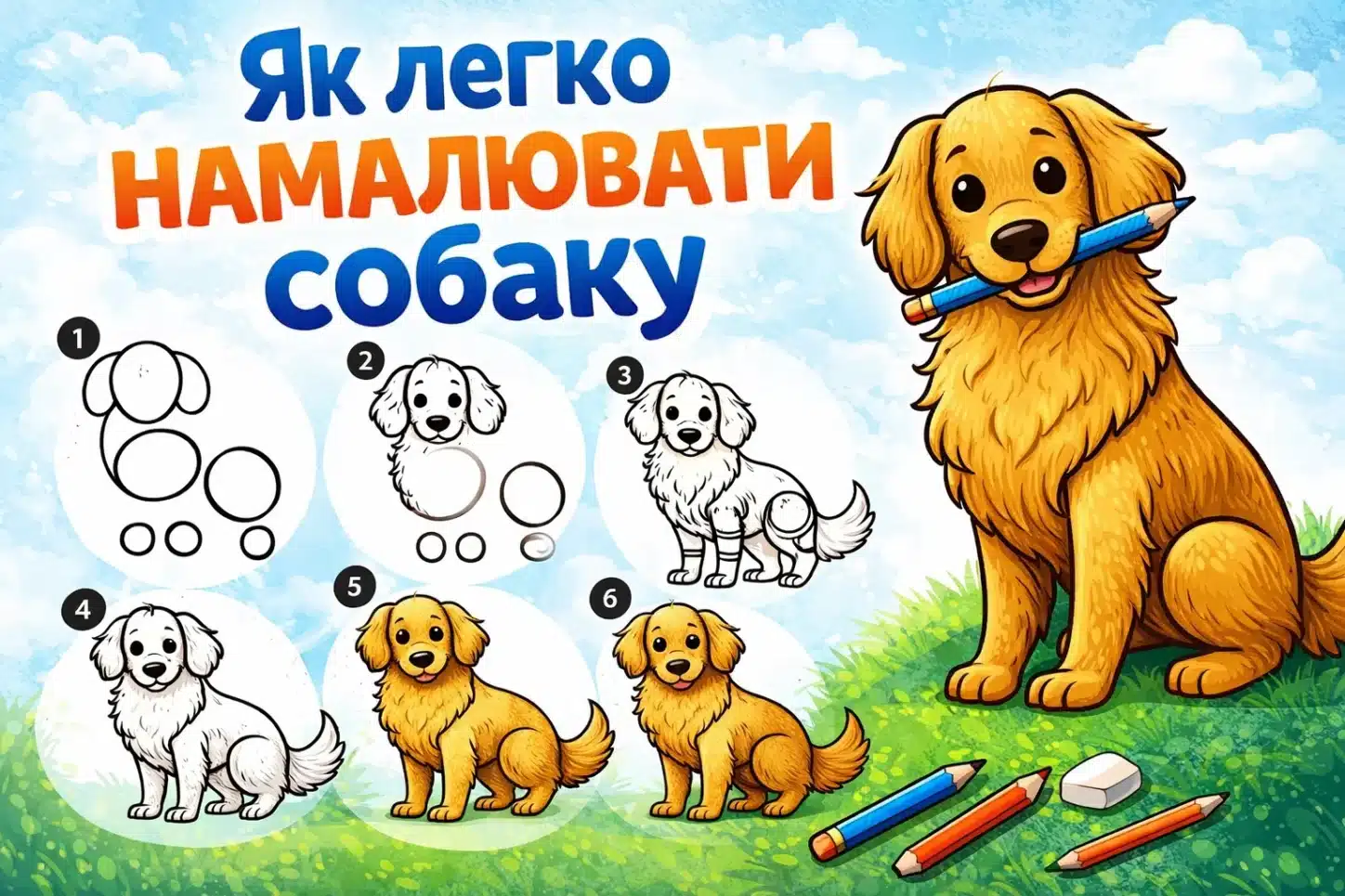 Як легко намалювати собаку дитині та новачку: покроково за схемами