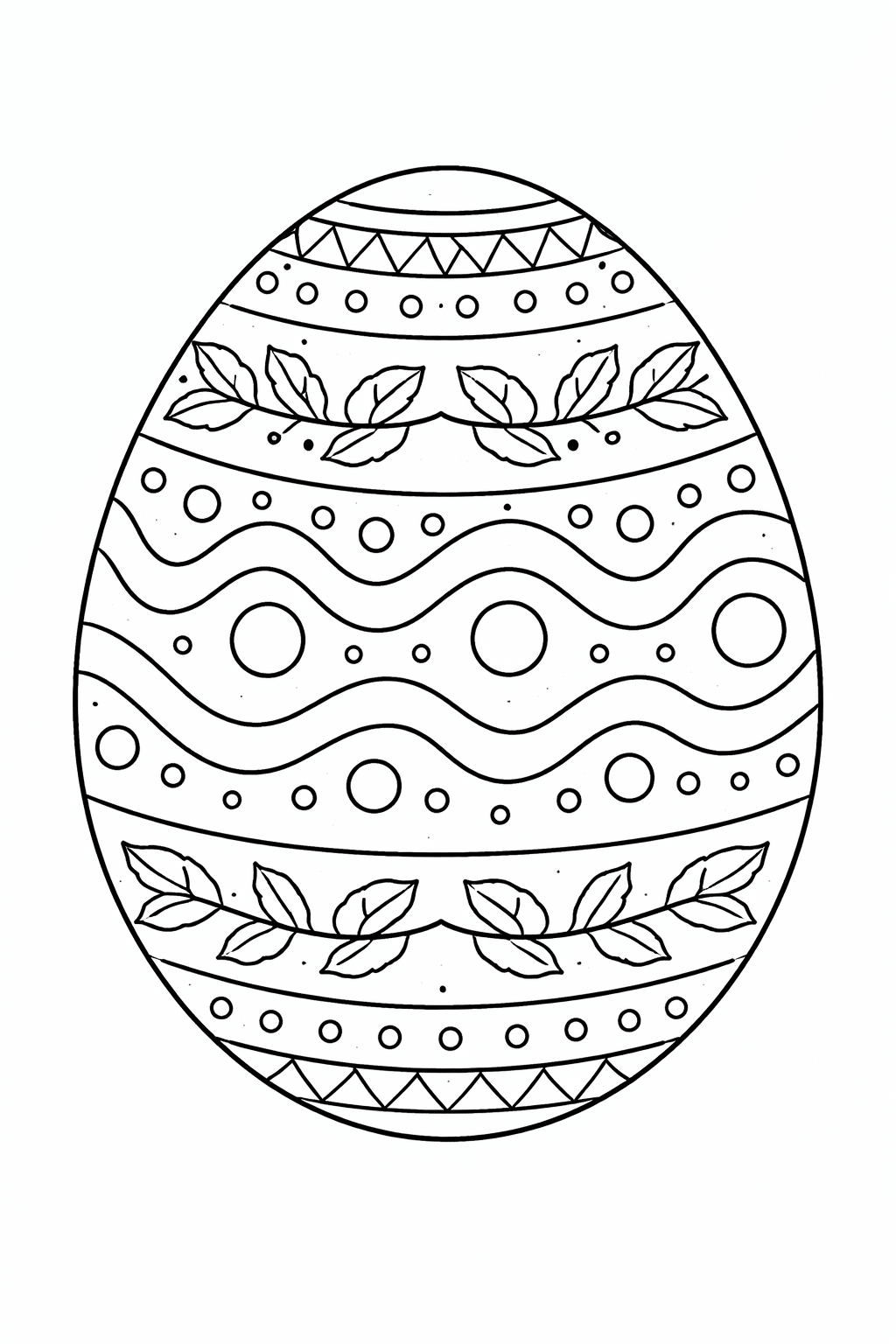 Великодня розмальовка «Писанка з хвилястим орнаментом і гілочками листя» скачати та роздрукувати в форматі А4 Великодня розмальовка «Писанка з хвилястим орнаментом і гілочками листя» скачати та роздрукувати в форматі А4