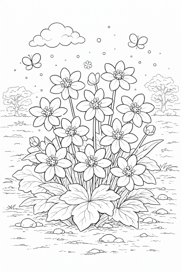 Розмальовка весна з Печіночницями та метеликами