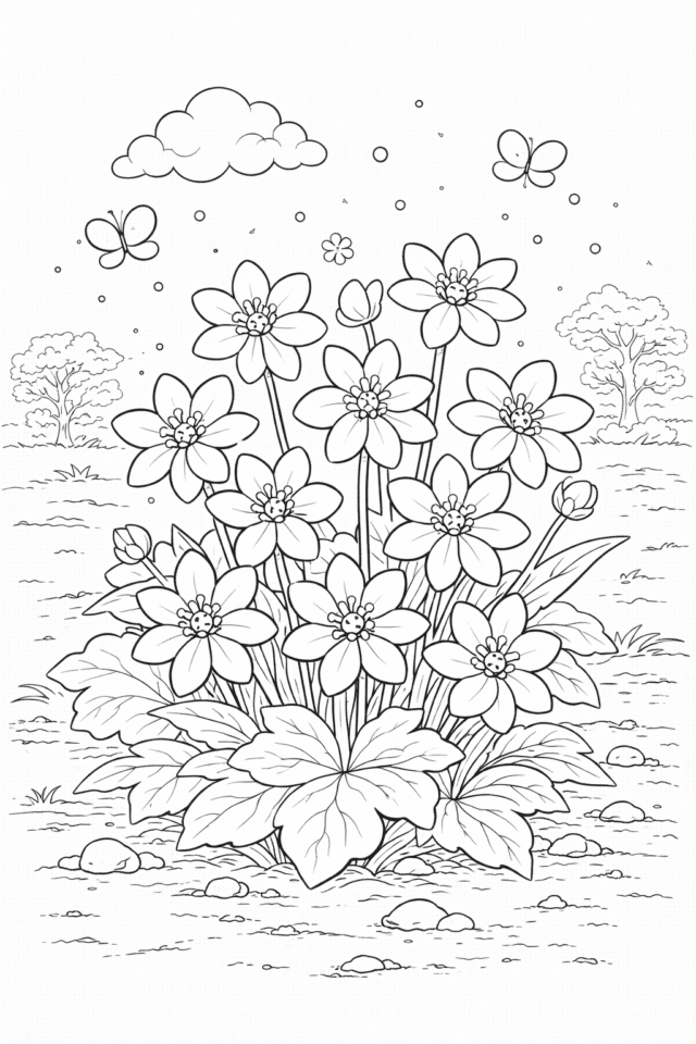 Розмальовка весна з Печіночницями та метеликами