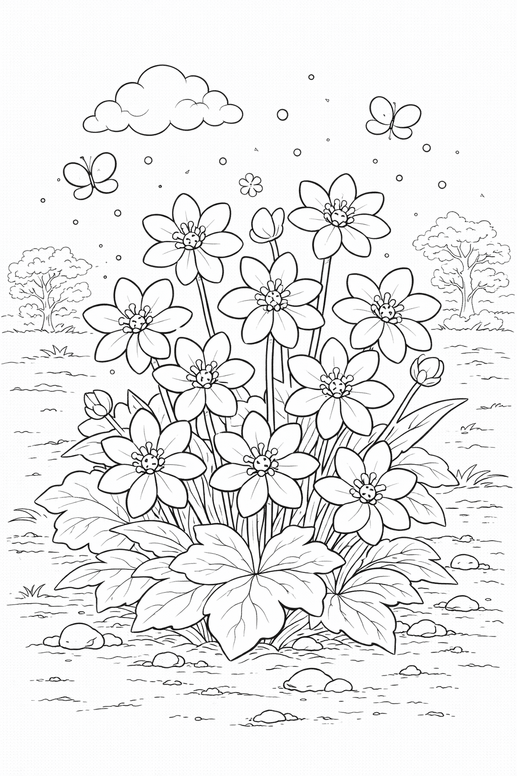 Розмальовка весна з Печіночницями та метеликами