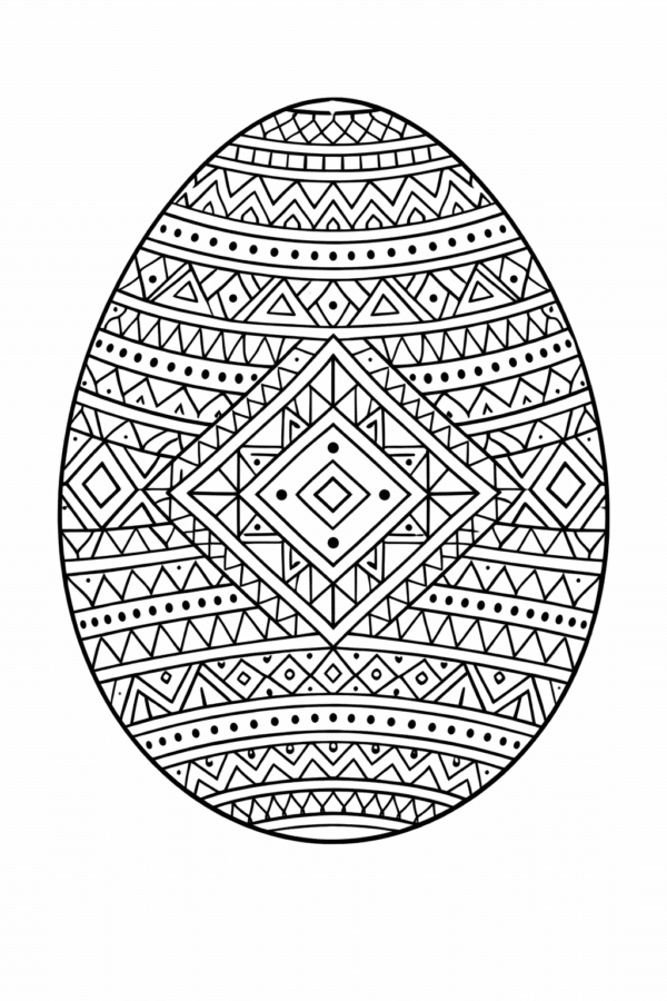 Великодня розмальовка «Геометрична писанка з ромбами та орнаментом» скачати та роздрукувати в форматі А4