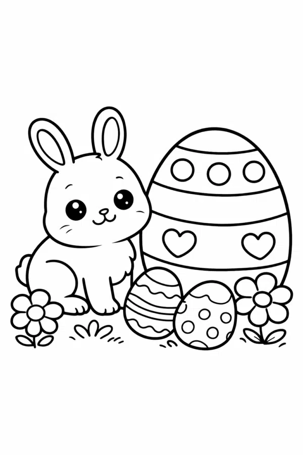 Розмальовка великодній кролик з писанкою