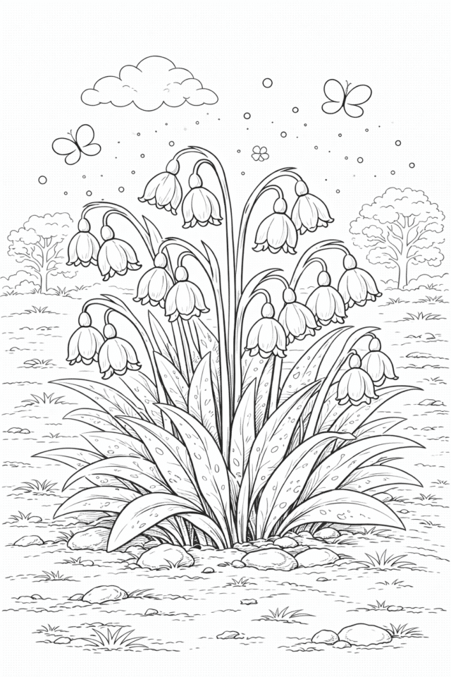 Розмальовка весна білоцвіт весняний із ніжними квітами