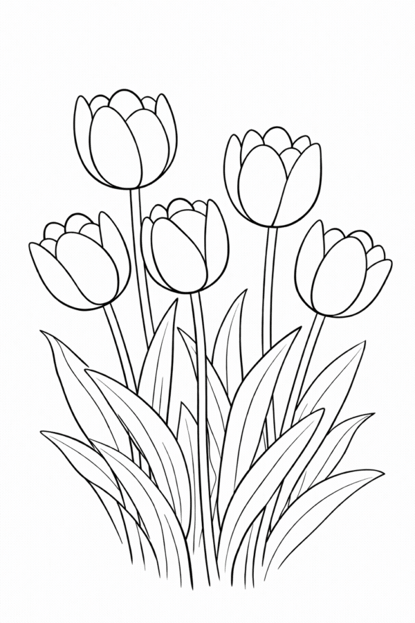 Розмальовка весна з простими тюльпанами для дітей