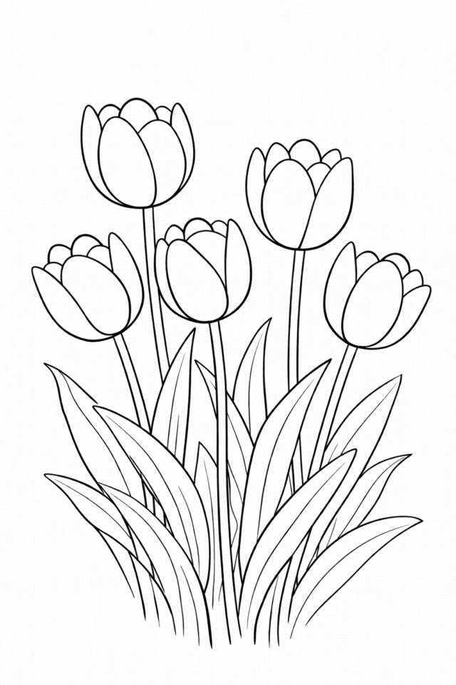 Розмальовка весна з простими тюльпанами для дітей