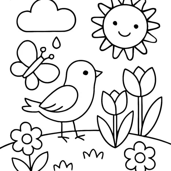 Весняна розмальовка — розмальовка весна з пташкою та квітами