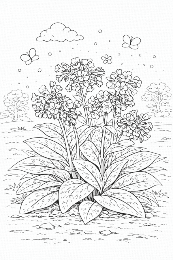 Розмальовка весна пульмонарія з весняними квітами