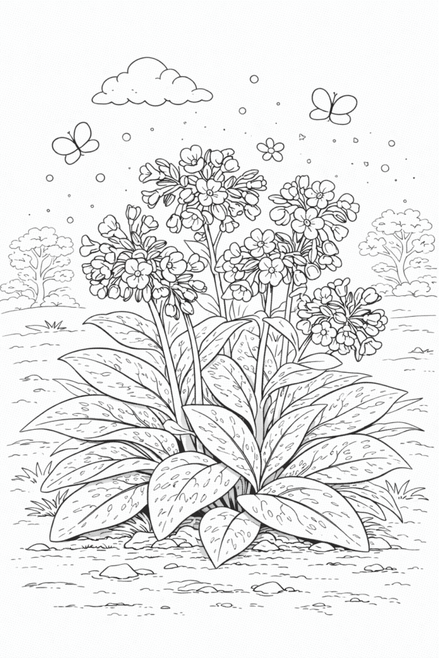 Розмальовка весна пульмонарія з весняними квітами