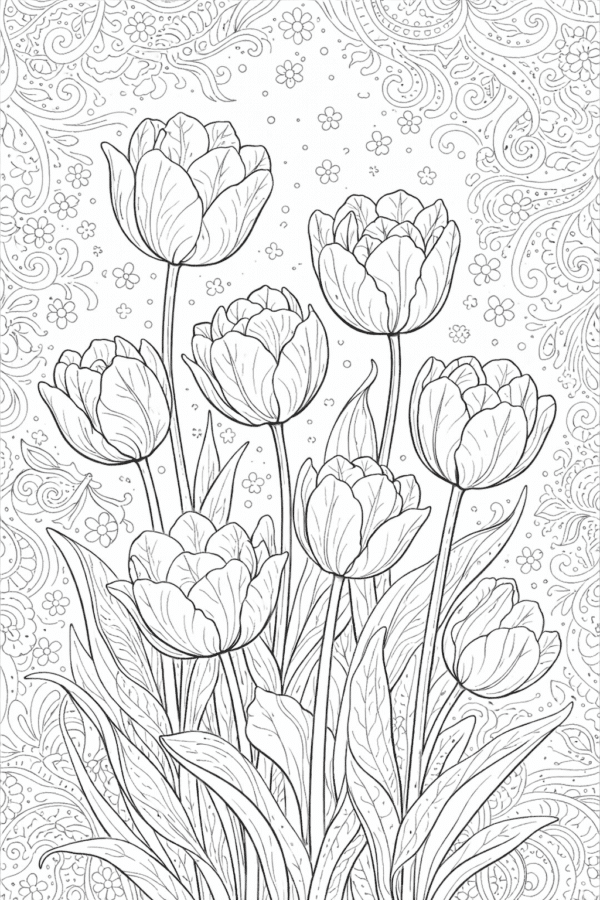 Весняна антистрес розмальовка ніжні тюльпани