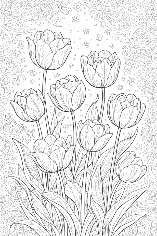 Весняна антистрес розмальовка ніжні тюльпани