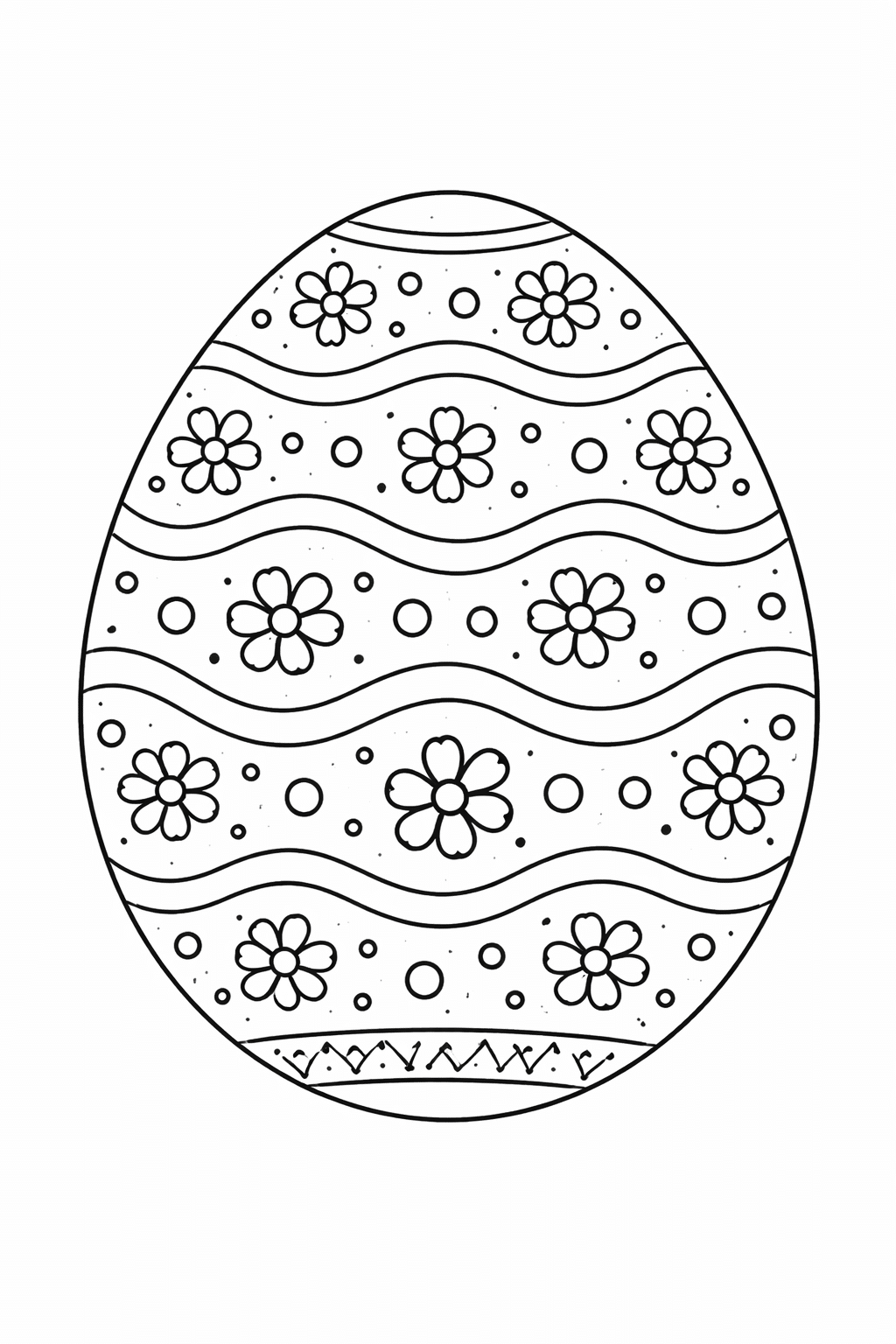 Великодня розмальовка «Писанка з хвилястим орнаментом і маленькими квітами» скачати та роздрукувати в форматі А4 Великодня розмальовка «Писанка з хвилястим орнаментом і маленькими квітами» скачати та роздрукувати в форматі А4