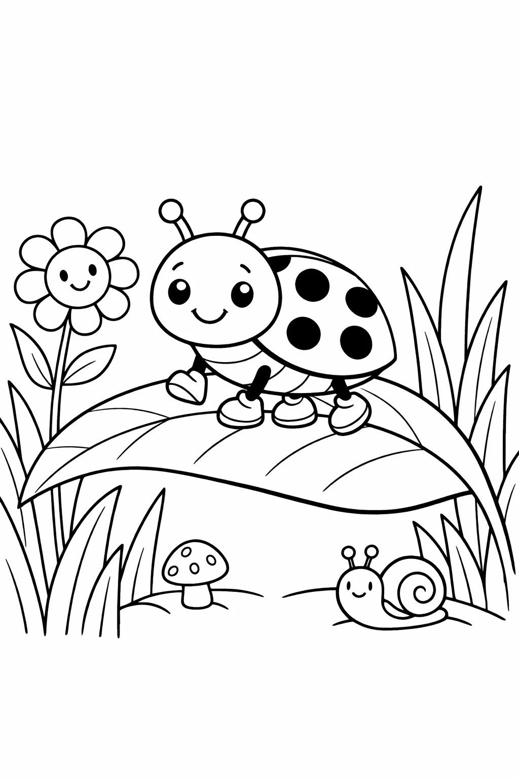 Весняна розмальовка — сонечко на великому листі Весняна розмальовка з сонечком на листочку та квіткою