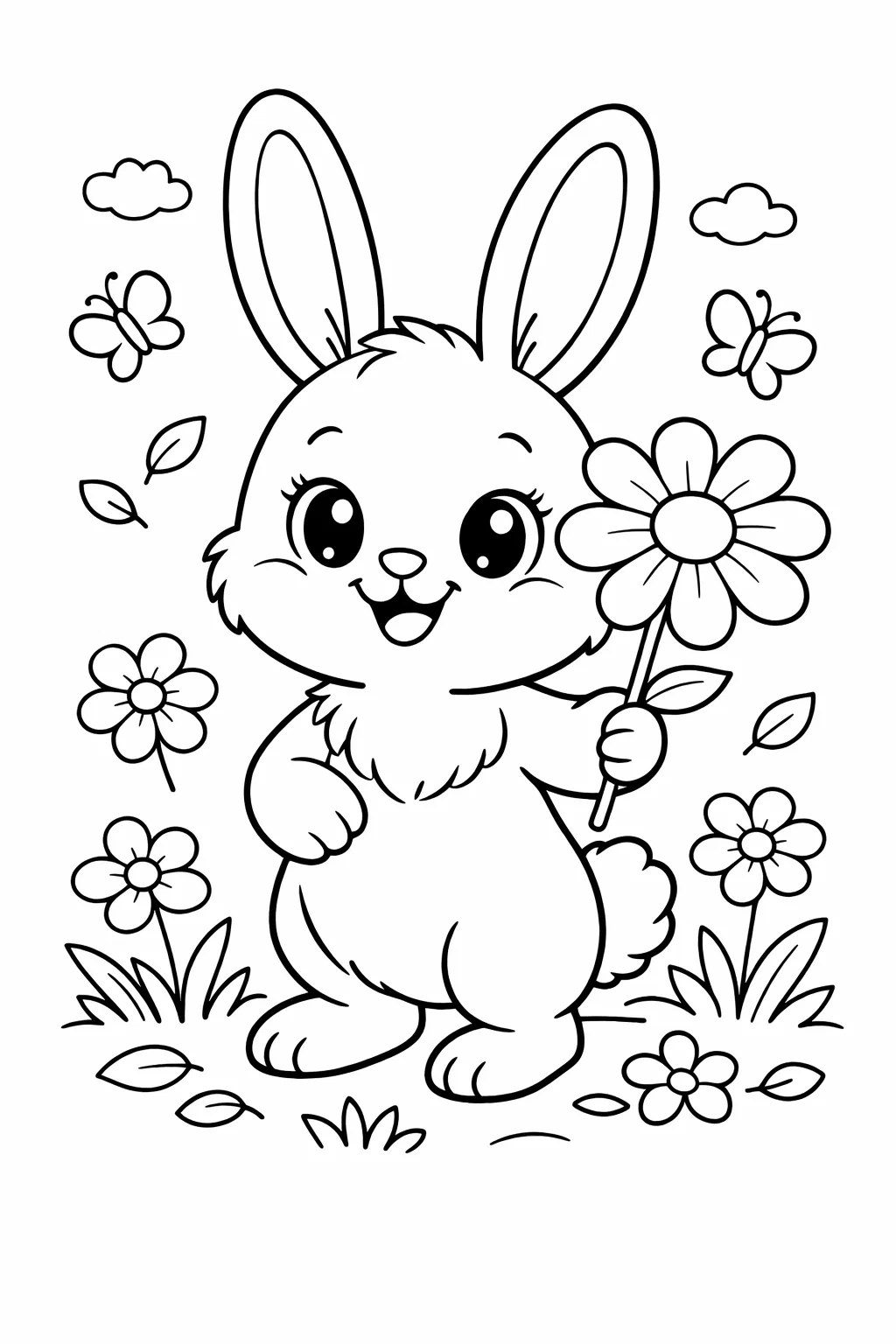 Весняна розмальовка з зайчиком і квітами