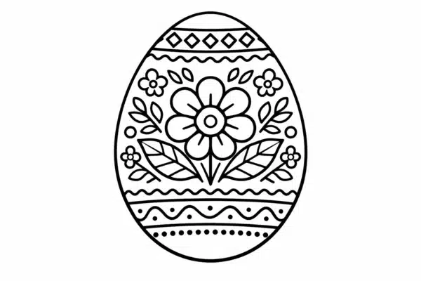 Великодня розмальовка «Писанка з великою квіткою та народним орнаментом» скачати та роздрукувати в форматі А4