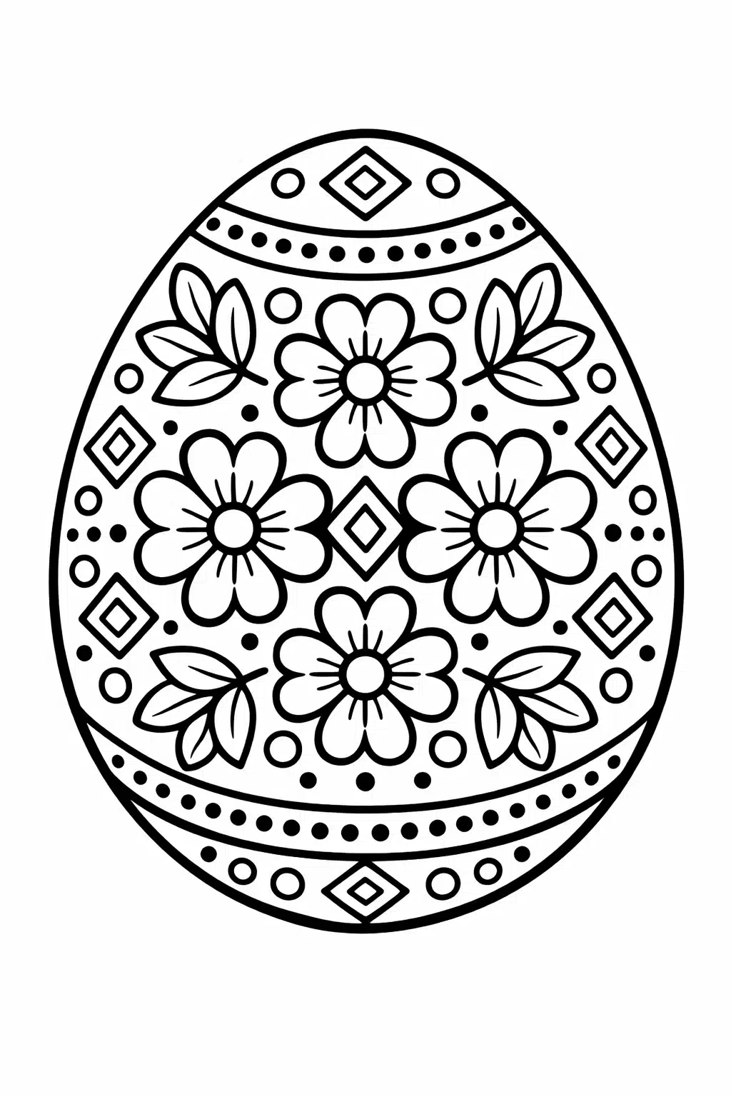 Великодня розмальовка «Писанка з квітковим орнаментом і декоративними ромбами» скачати та роздрукувати в форматі А4 Великодня розмальовка «Писанка з квітковим орнаментом і декоративними ромбами» скачати та роздрукувати в форматі А4