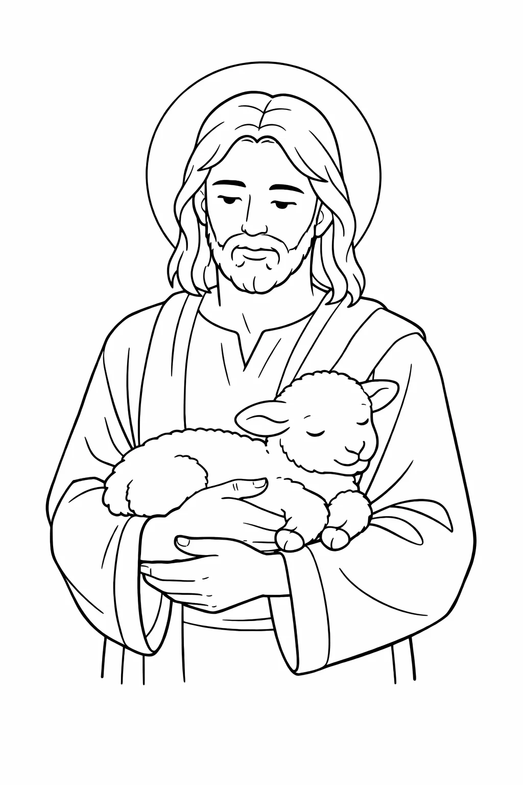Розмальовка Ісус Христос з ягням символ любові та доброти для друку А4 Розмальовка Ісус Христос тримає ягня символ доброти і турботи скачати та роздрукувати формат А4