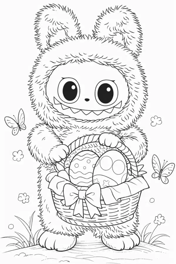 Розмальовка Labubu з великоднім кошиком