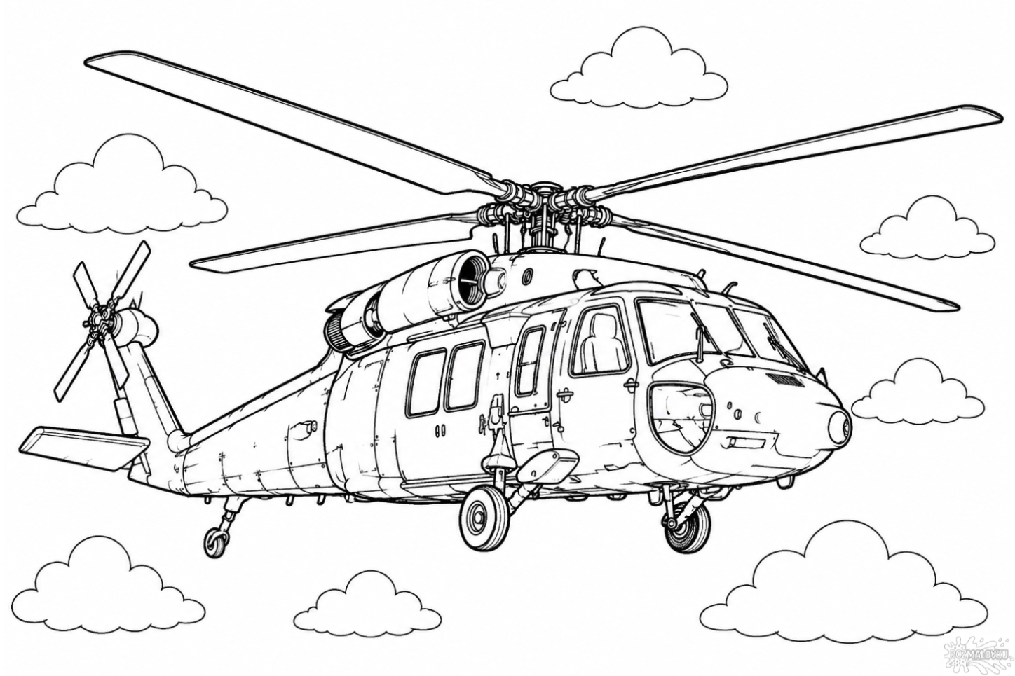 розмальовка гелікоптера Black Hawk для друку