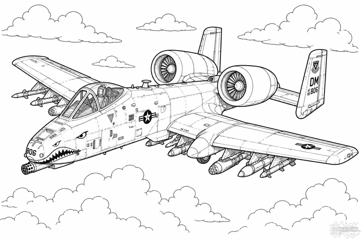 розмальовка військового літака A-10 Thunderbolt II для друку
