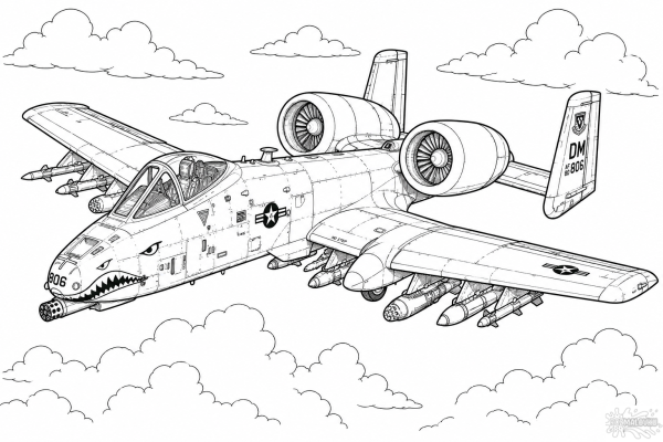 розмальовка військового літака A-10 Thunderbolt II для друку