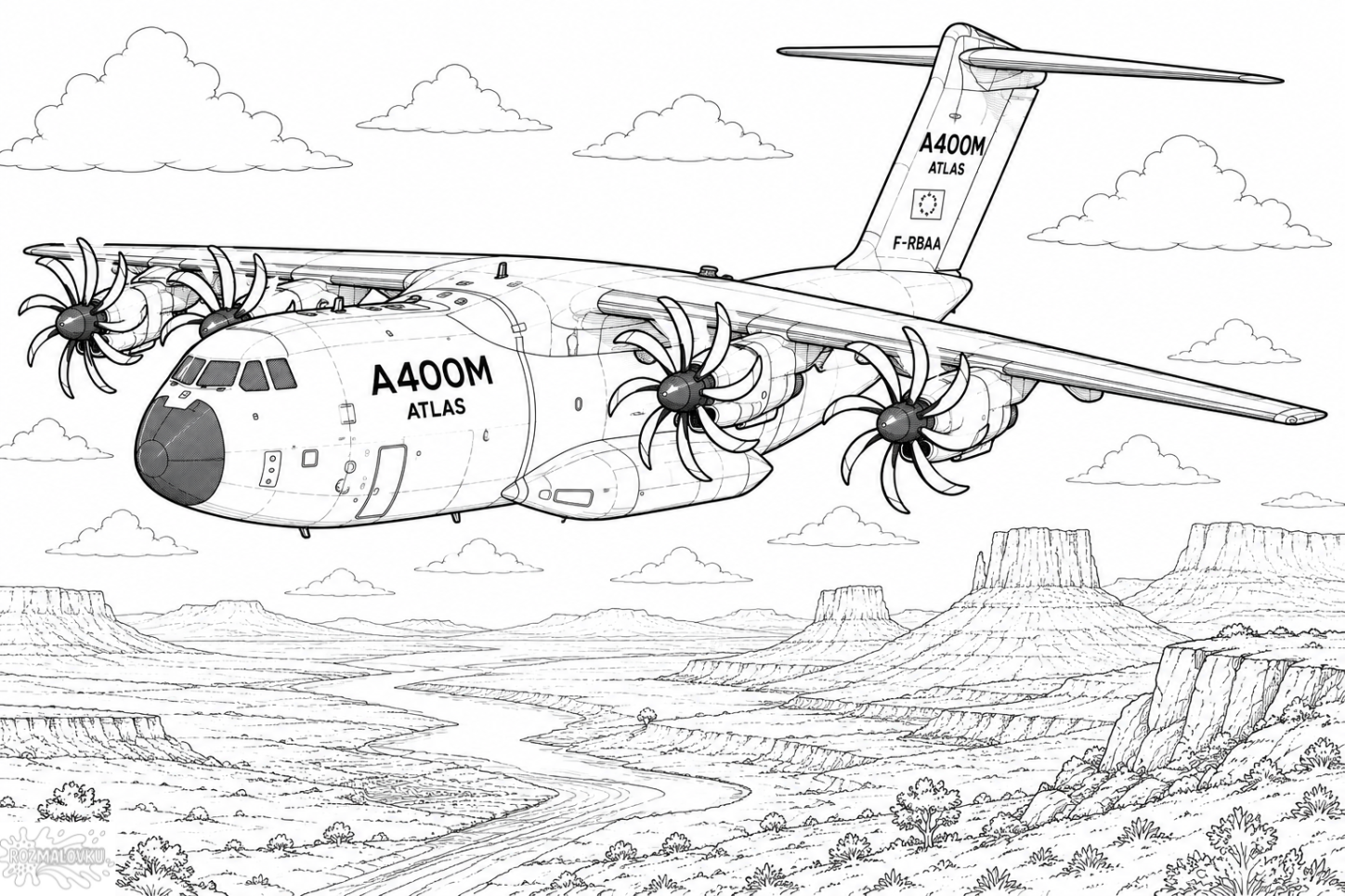 розмальовка військового літака A400M Atlas для друку
