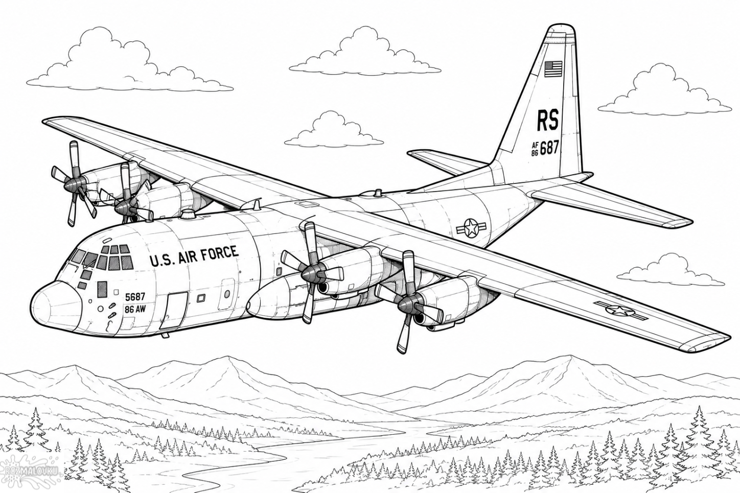 розмальовка військового літака C-130 Hercules для друку