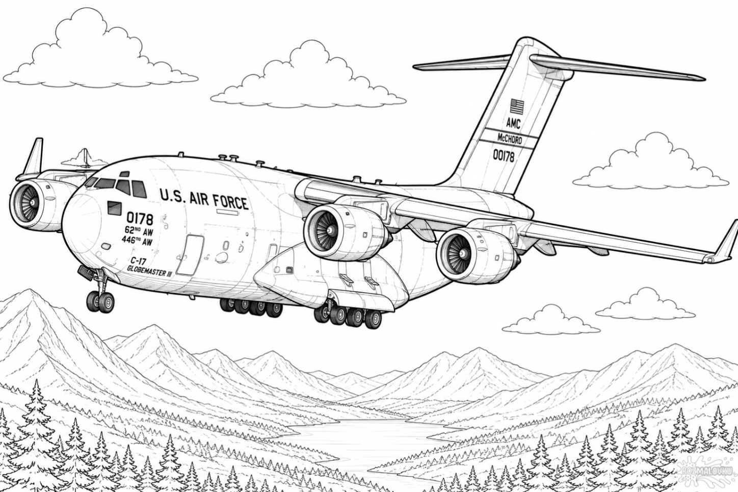 розмальовка військового літака C-17 Globemaster III для друку