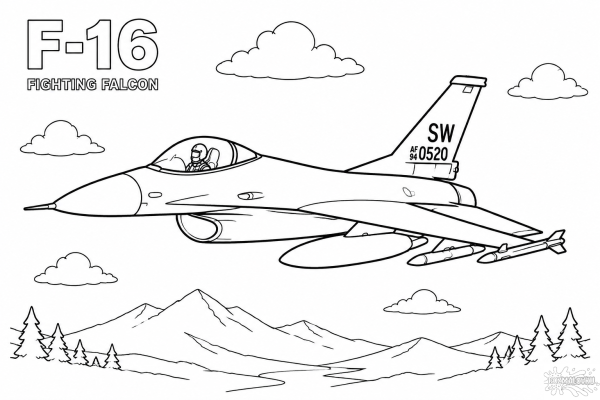 розмальовка винищувач F-16 для друку
